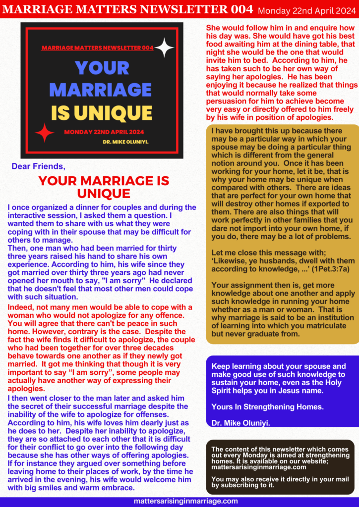your marriage is unique